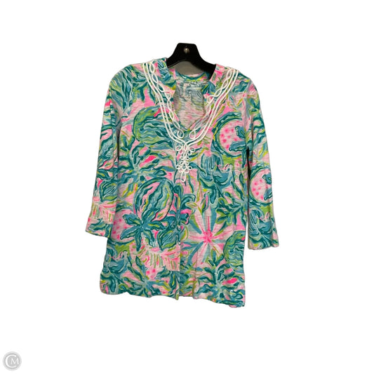 Top Long Sleeve Designer By Lilly Pulitzer In Green & Pink, Size: S