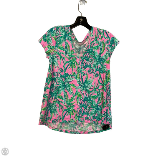 Top Short Sleeve Designer By Lilly Pulitzer In Green & Pink, Size: S