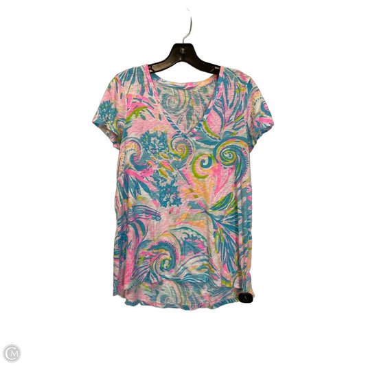 Top Short Sleeve Designer By Lilly Pulitzer In Blue & Pink, Size: S