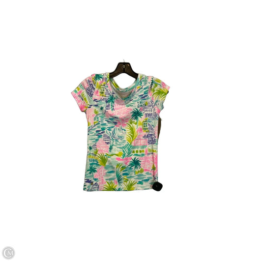 Top Short Sleeve Designer By Lilly Pulitzer In Blue & Pink, Size: Xs