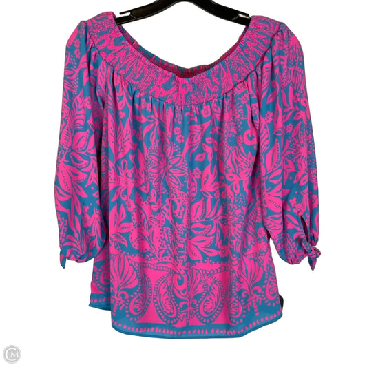 Top 3/4 Sleeve Designer By Lilly Pulitzer In Blue & Pink, Size: Xs