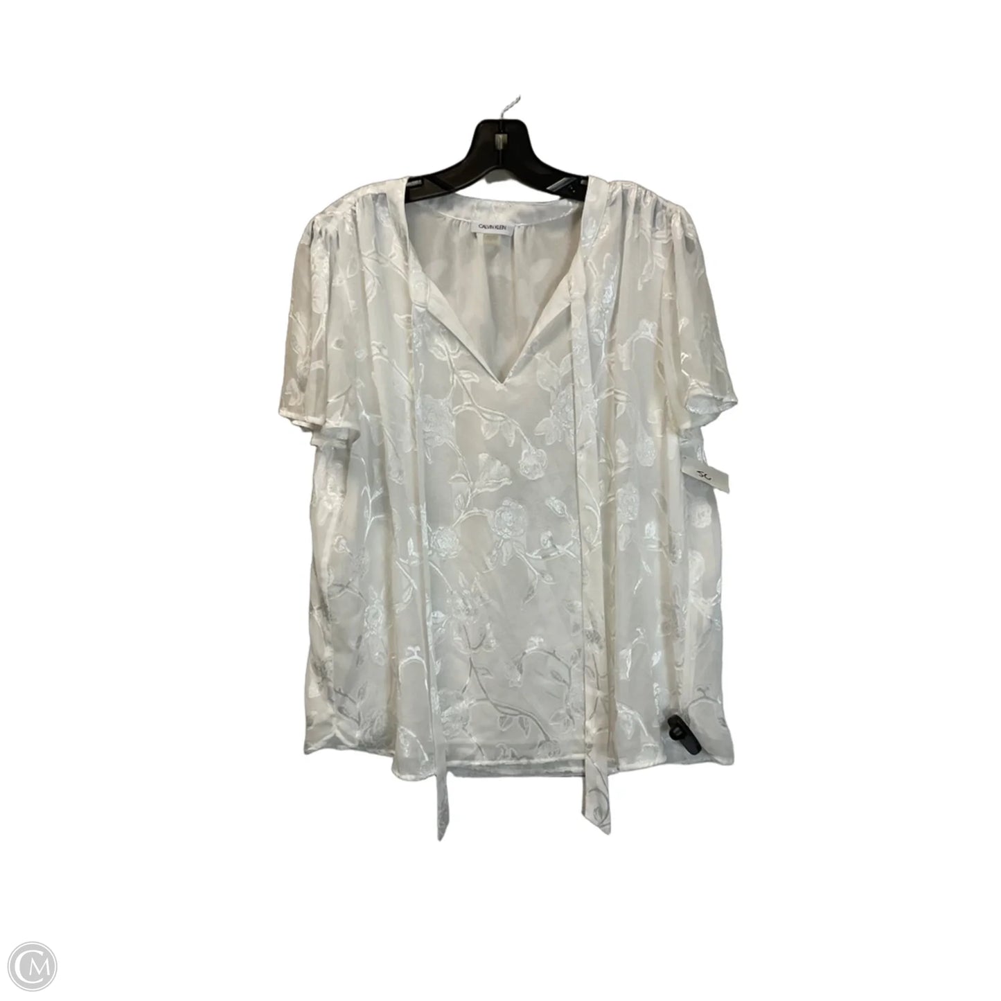 Top Short Sleeve By Calvin Klein In White, Size: Xl