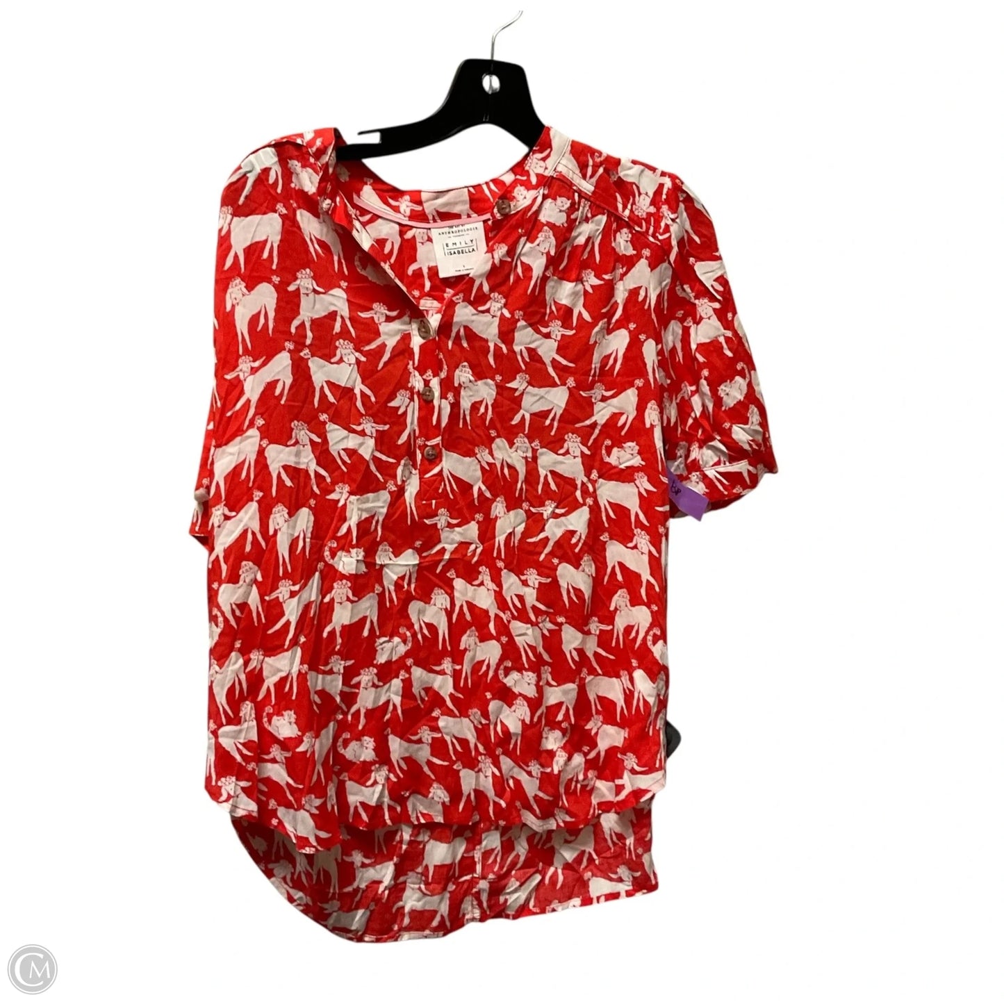 Top Short Sleeve By Anthropologie In Red, Size: S