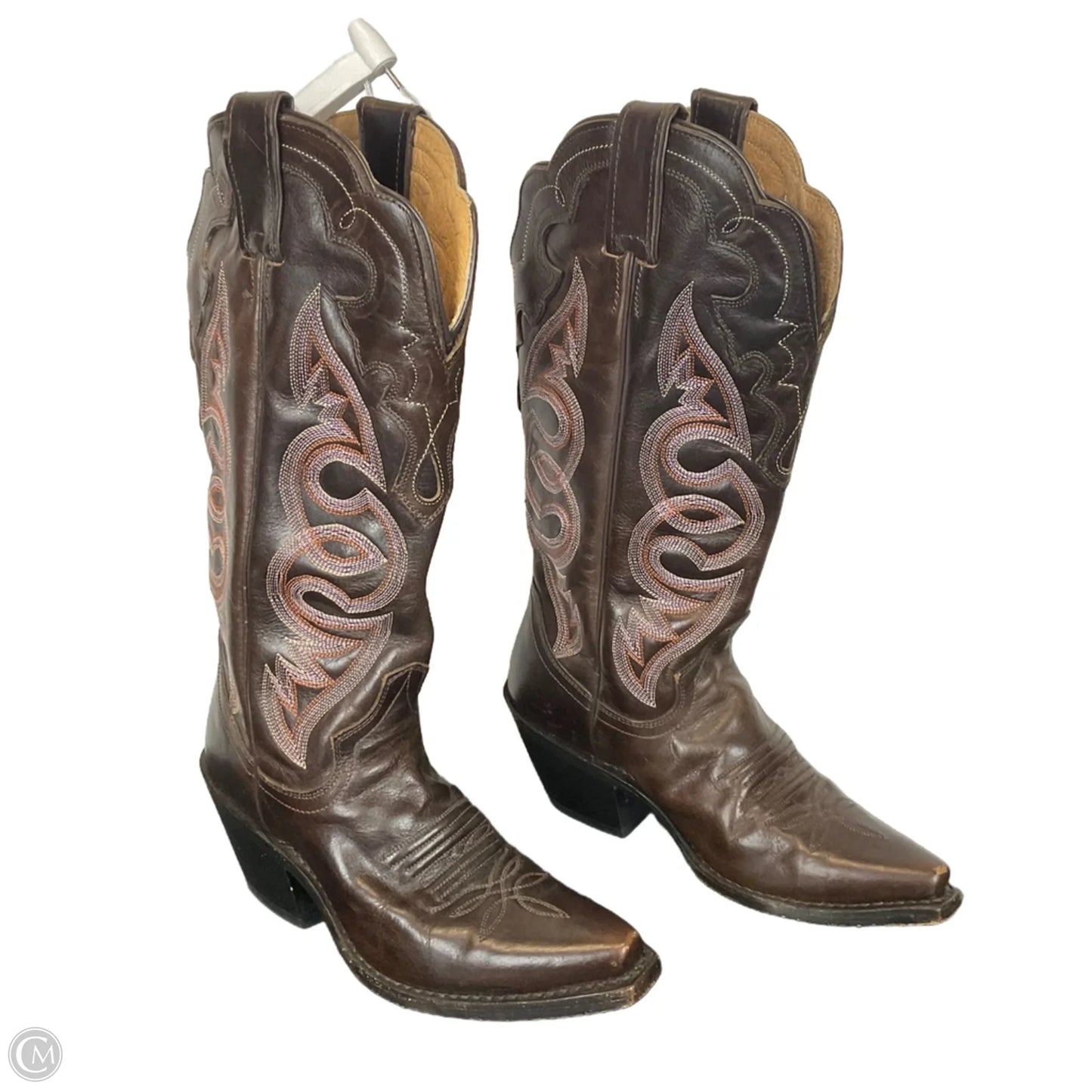 Boots Mid-calf Heels By Justin In Brown, Size: 5