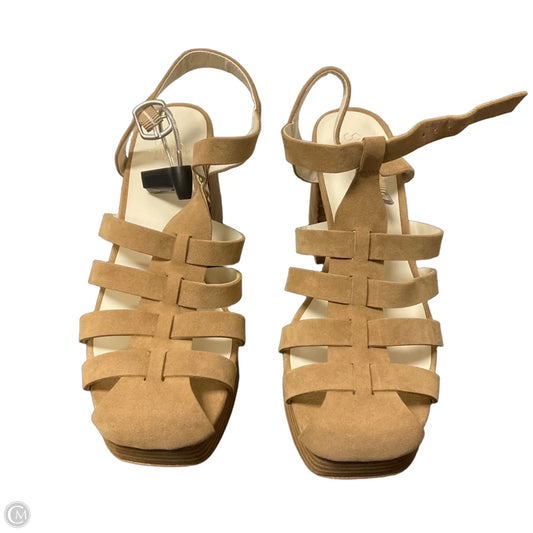 Sandals Heels Wedge By Oasis Society In Beige, Size: 9