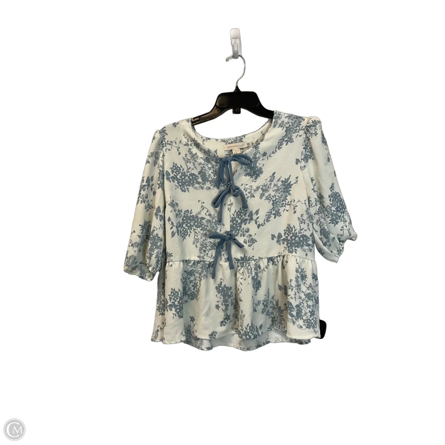 Top 3/4 Sleeve By Monteau In Blue & White, Size: Xl