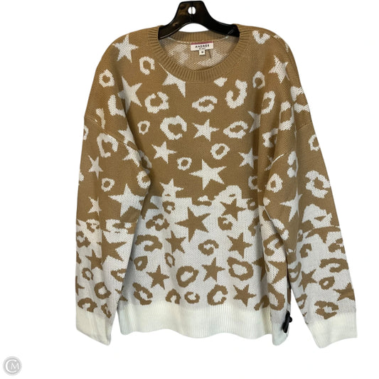 Sweater By Andree By Unit In Tan & White, Size: 1x