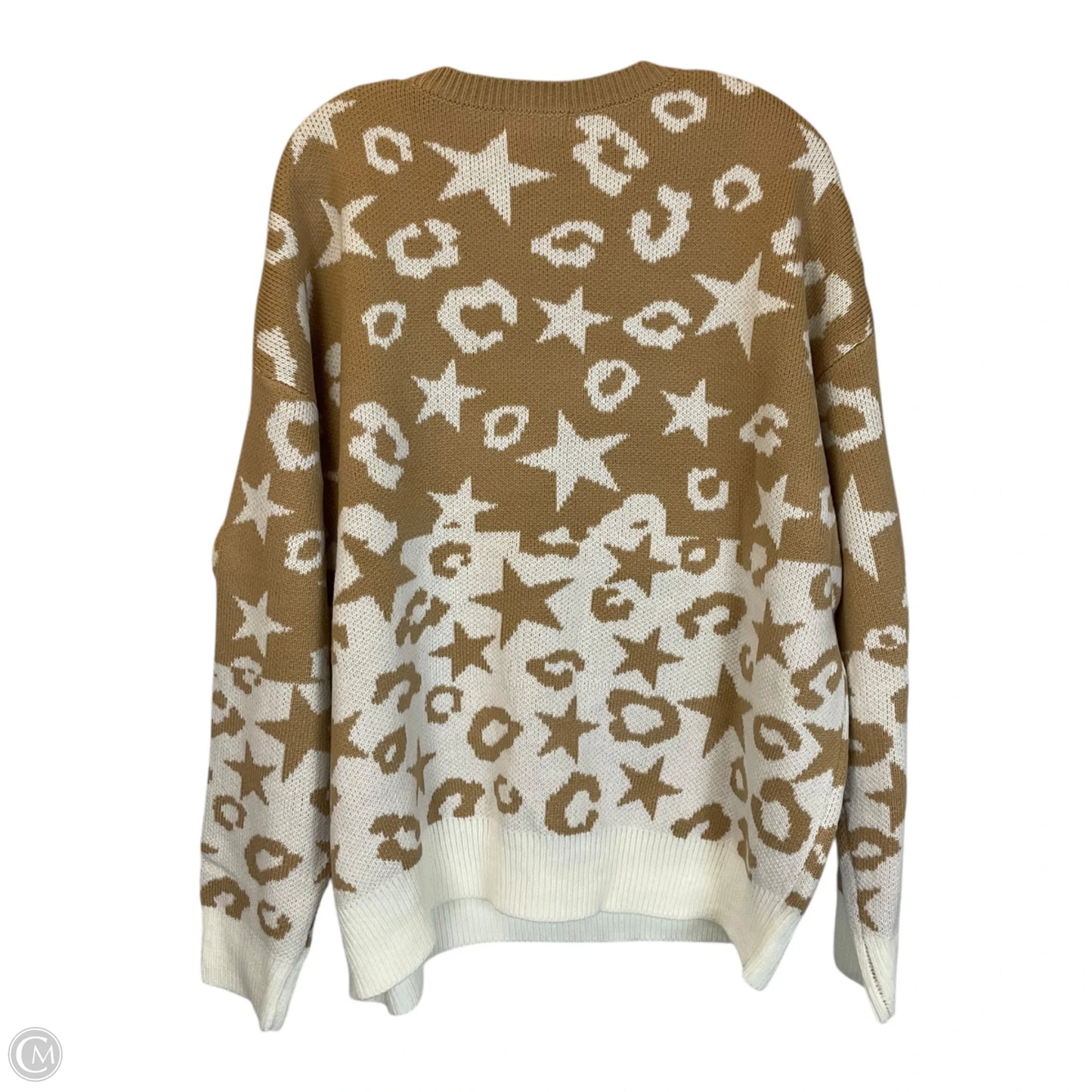 Sweater By Andree By Unit In Tan & White, Size: 1x