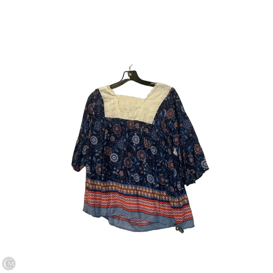 Top 3/4 Sleeve By Umgee In Blue & Cream, Size: M
