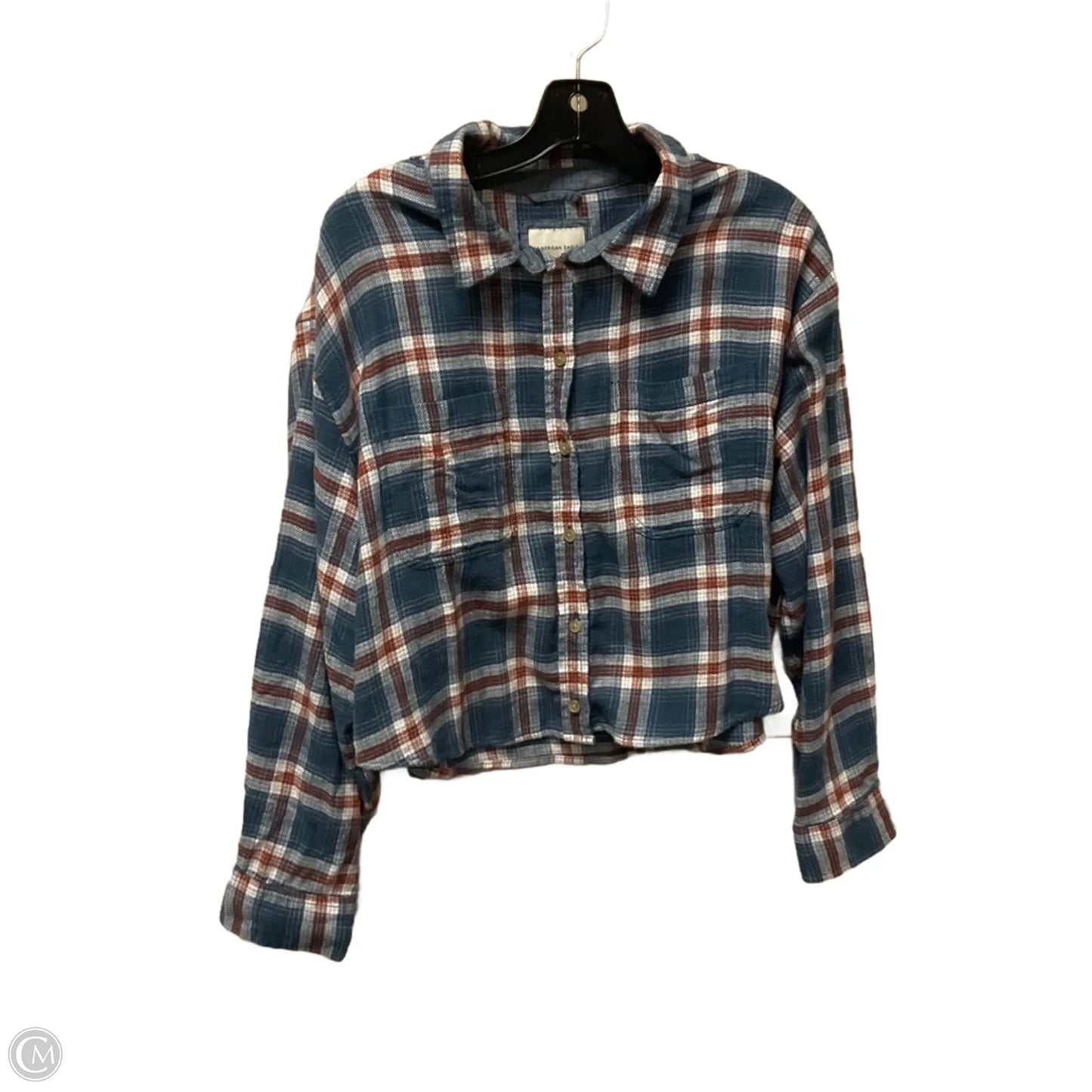 Top Long Sleeve By American Eagle In Plaid Pattern, Size: L