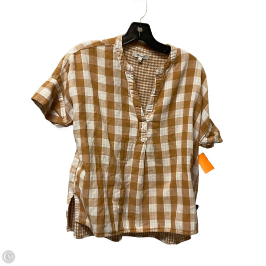 Top Short Sleeve By Madewell In Plaid Pattern, Size: S