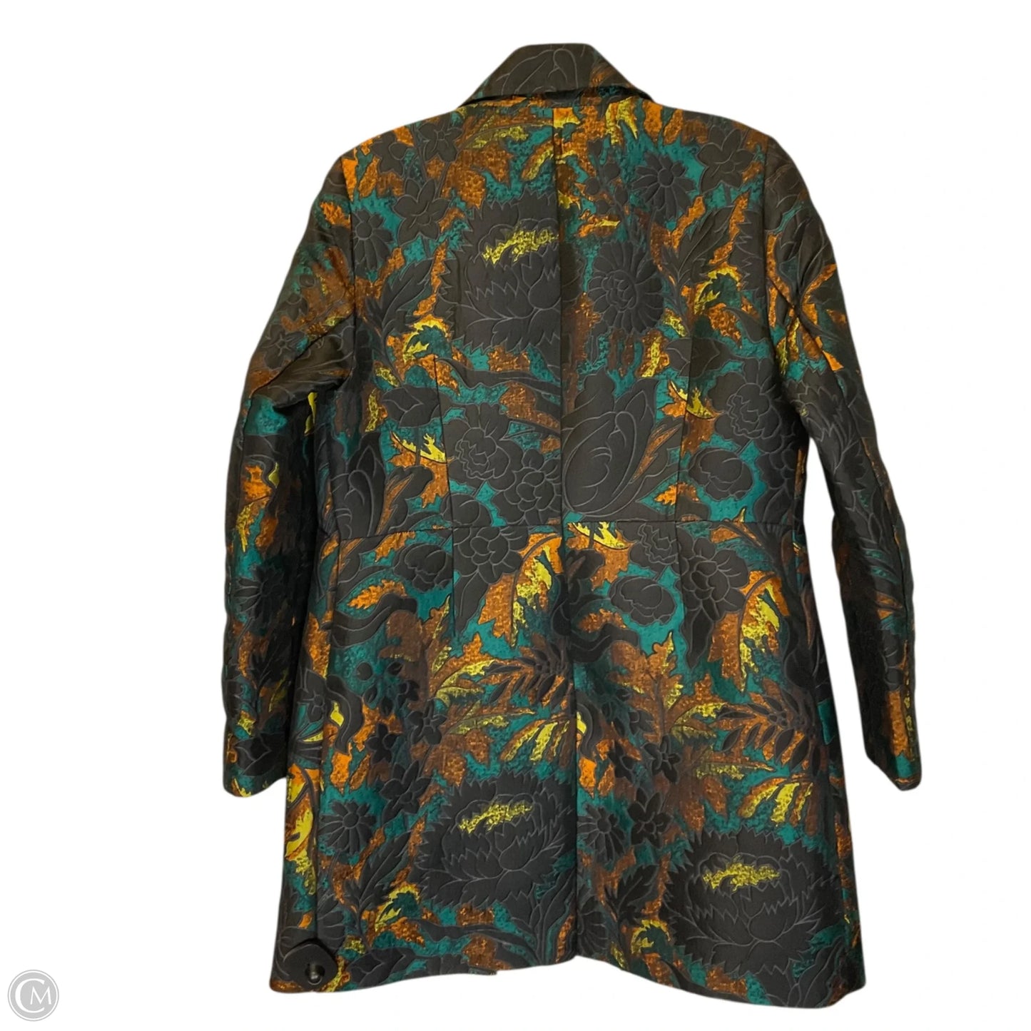 Coat Trench Coat By Chicos In Green & Orange, Size: S