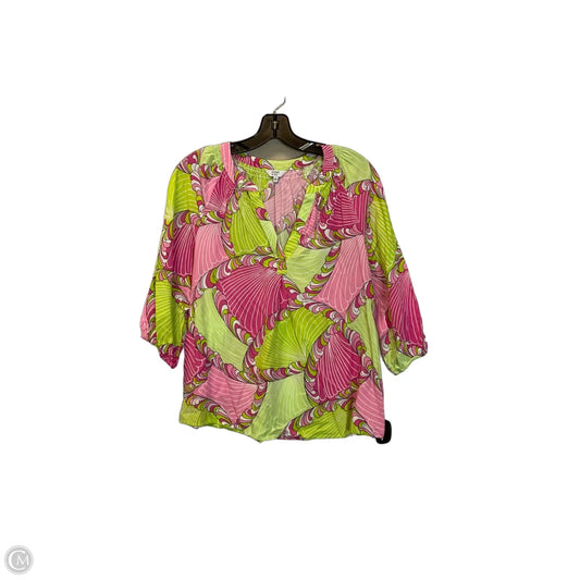 Top 3/4 Sleeve Basic By Crown And Ivy In Green & Pink, Size: S