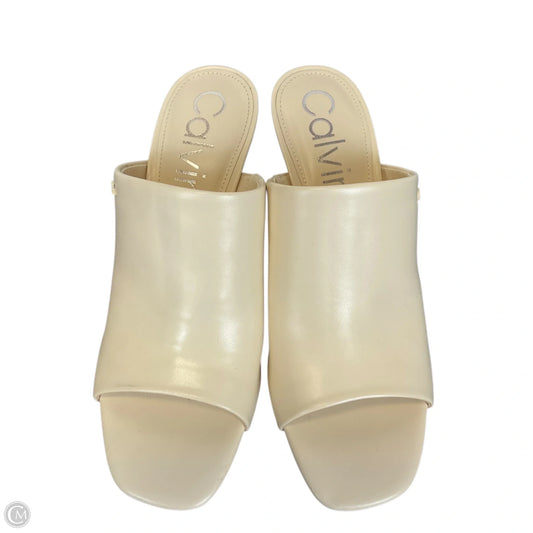 Sandals Heels Block By Calvin Klein In Cream, Size: 8