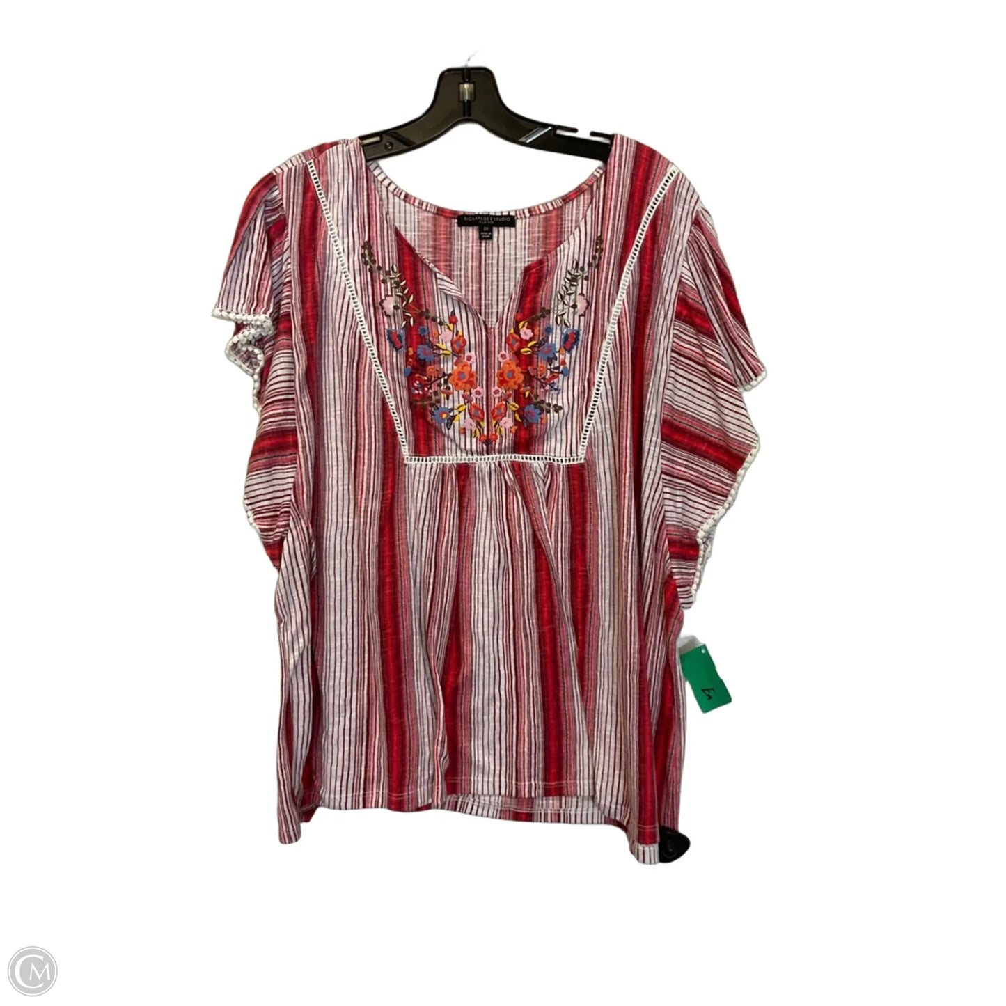 Top Short Sleeve By Signature Studio In Red, Size: 2x