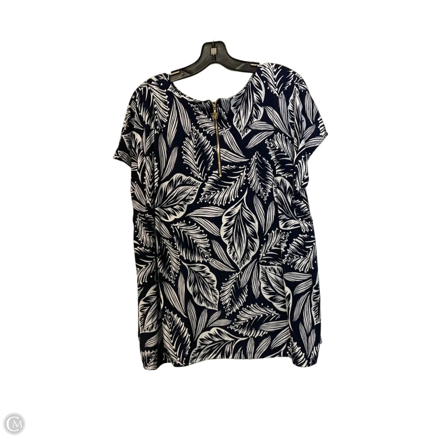 Top Short Sleeve By Anne Klein In Blue & White, Size: Xl