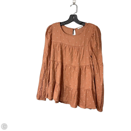 Top Long Sleeve By Blu Pepper In Brown, Size: M