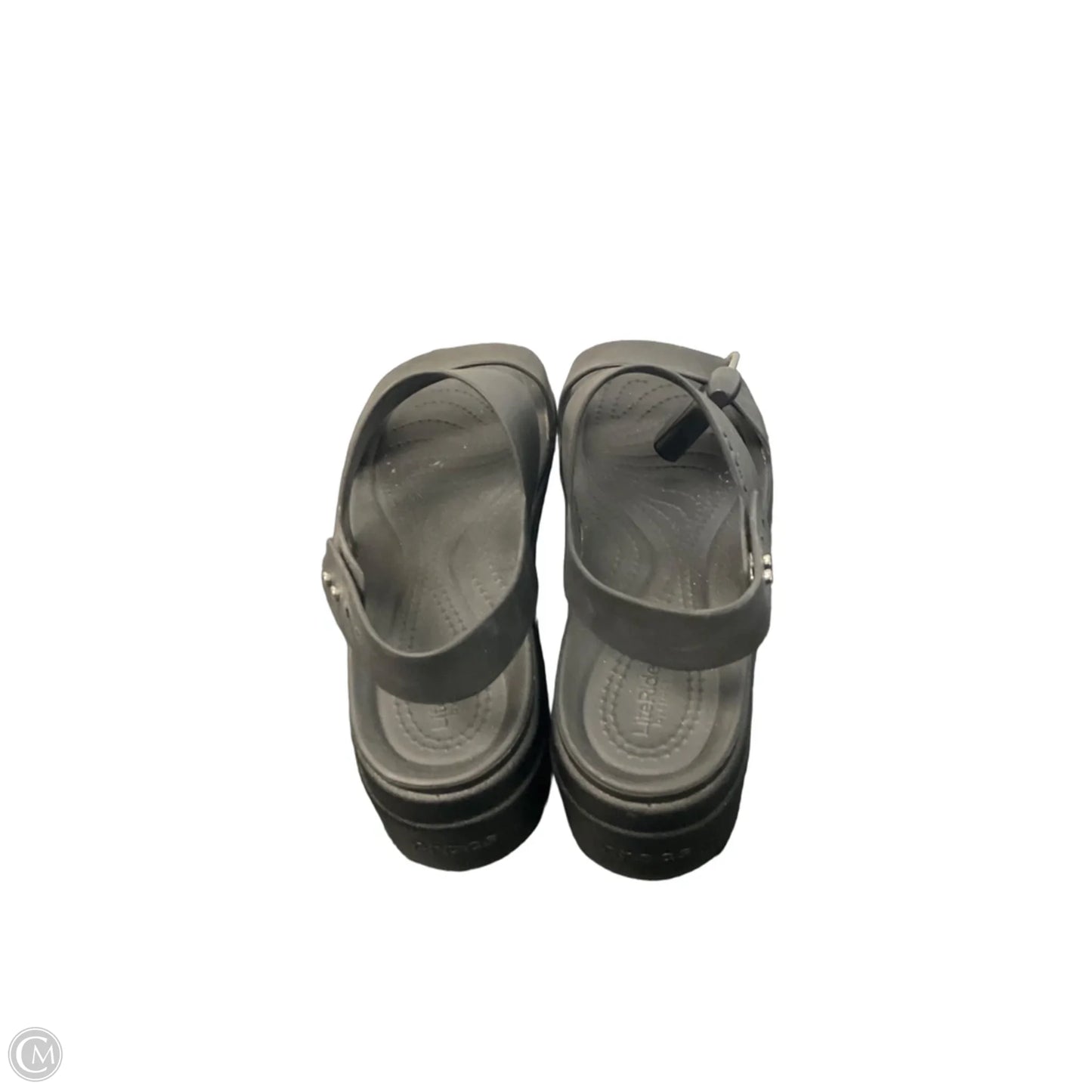 Sandals Flats By Crocs In Black, Size: 8