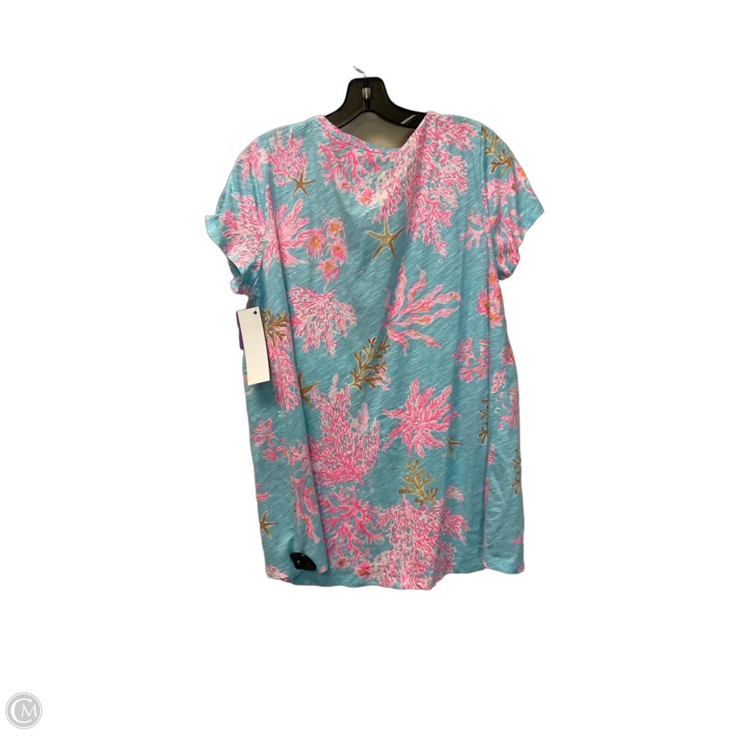 Top Short Sleeve Designer By Lilly Pulitzer In Blue & Pink, Size: Xl