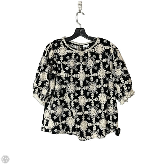 Top Short Sleeve By Voy In Black & Cream, Size: L