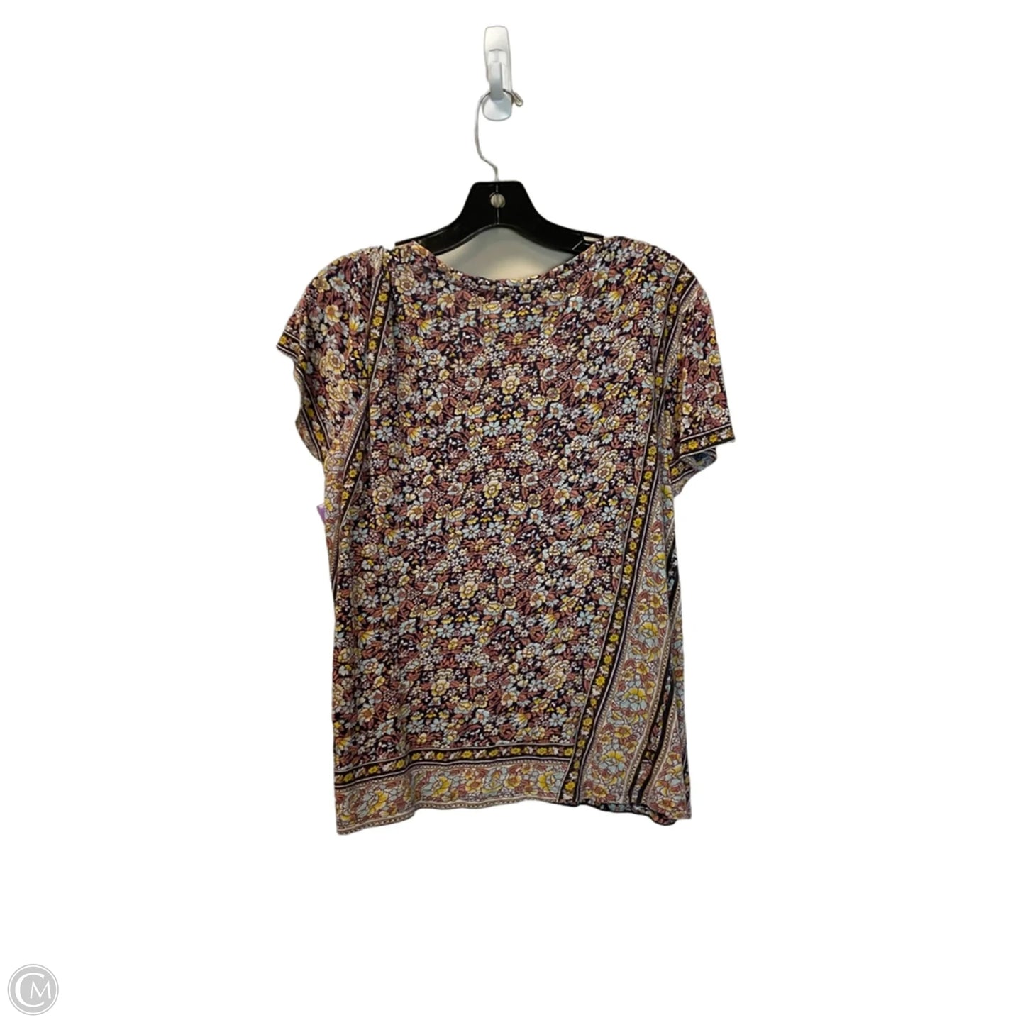 Top Short Sleeve Basic By Lucky Brand In Floral Print, Size: L